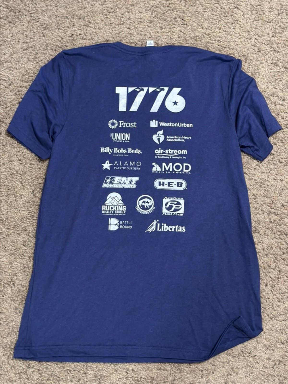 Blue Battle of the Buildings T-shirt back sponsor design