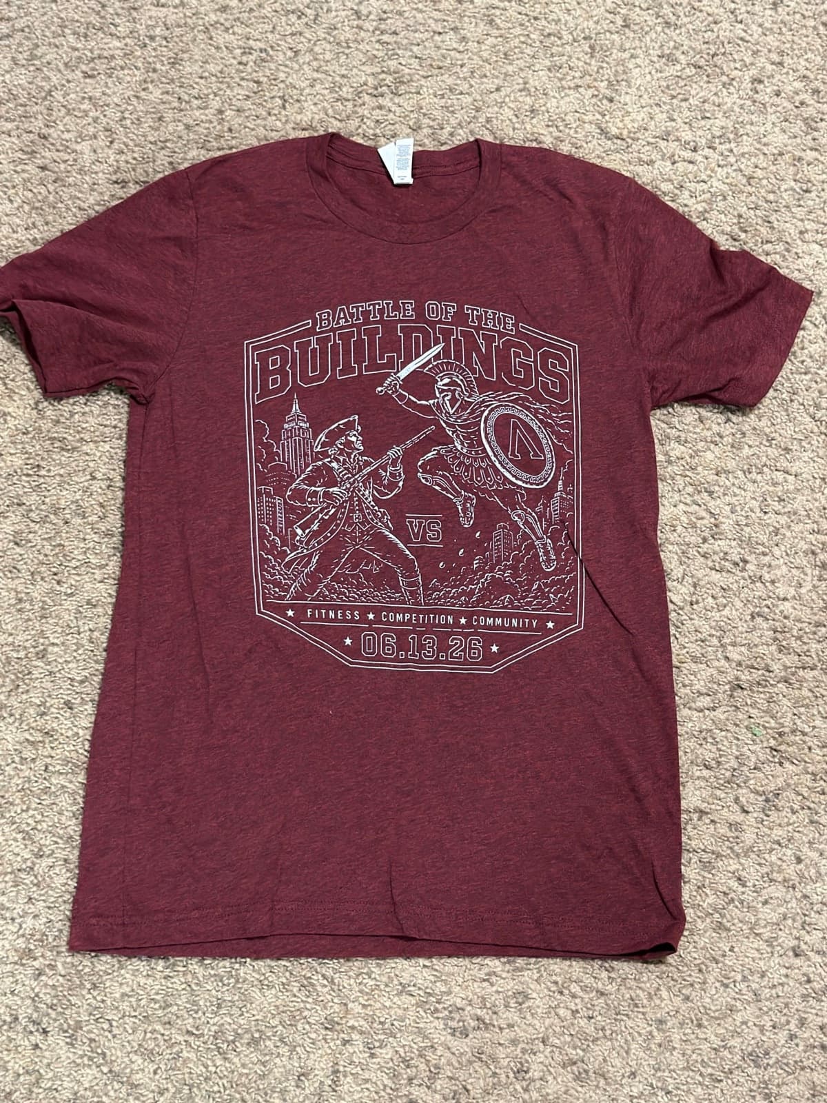 Red Battle of the Buildings T-shirt front design